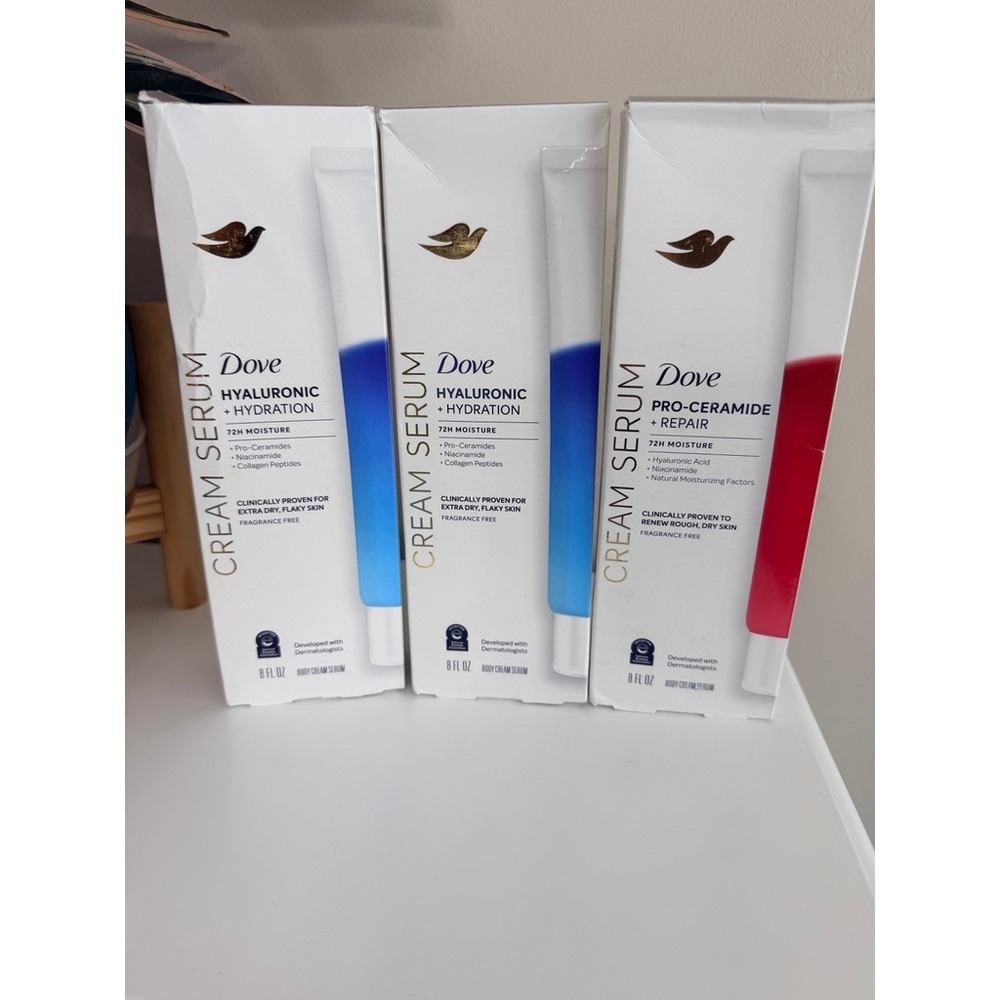 Dove Cream Serum Lot of‎ 3 Unisex 8oz Blue Red Hyaluronic Pro-Ceramide NWT